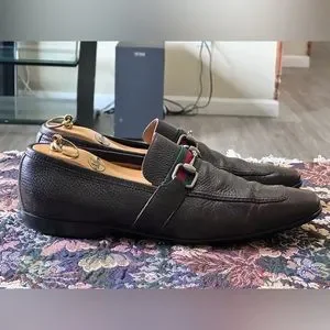 Gucci Classic Horsebit Pebbled Dark Brown Leather Men’s Loafers Size EU 44 US 11 Men main image 2
